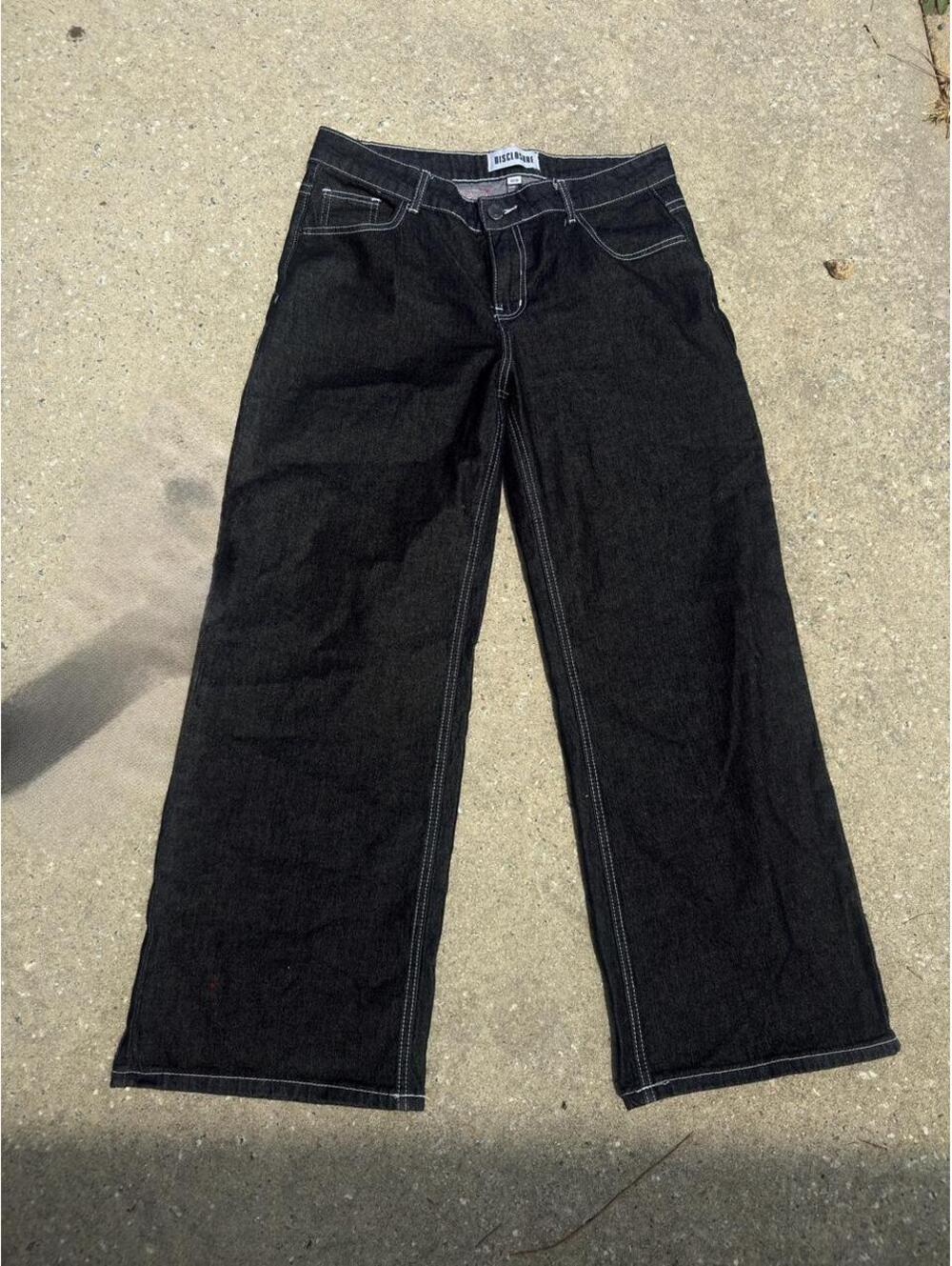 Y2K Disclosure Black Baggy Jeans Pink Cross Embroidered 13/31